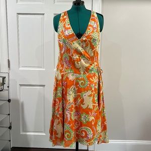 NWT - Lauren Ralph Lauren Orange Paisley Silk Wrap Dress Size: 14